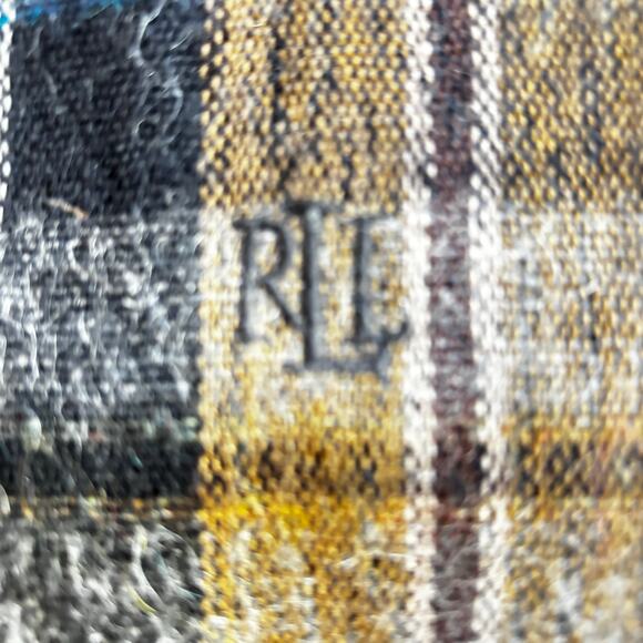 Lauren Ralph Lauren unisex scarf Mohair wool blend woven black brown plaid - Picture 4 of 7